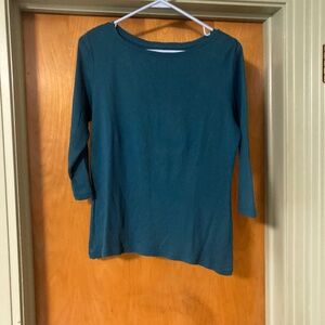 Talbots 100% Pima Cotton 3/4 Sleeve Shirt Turquoise Size Medium